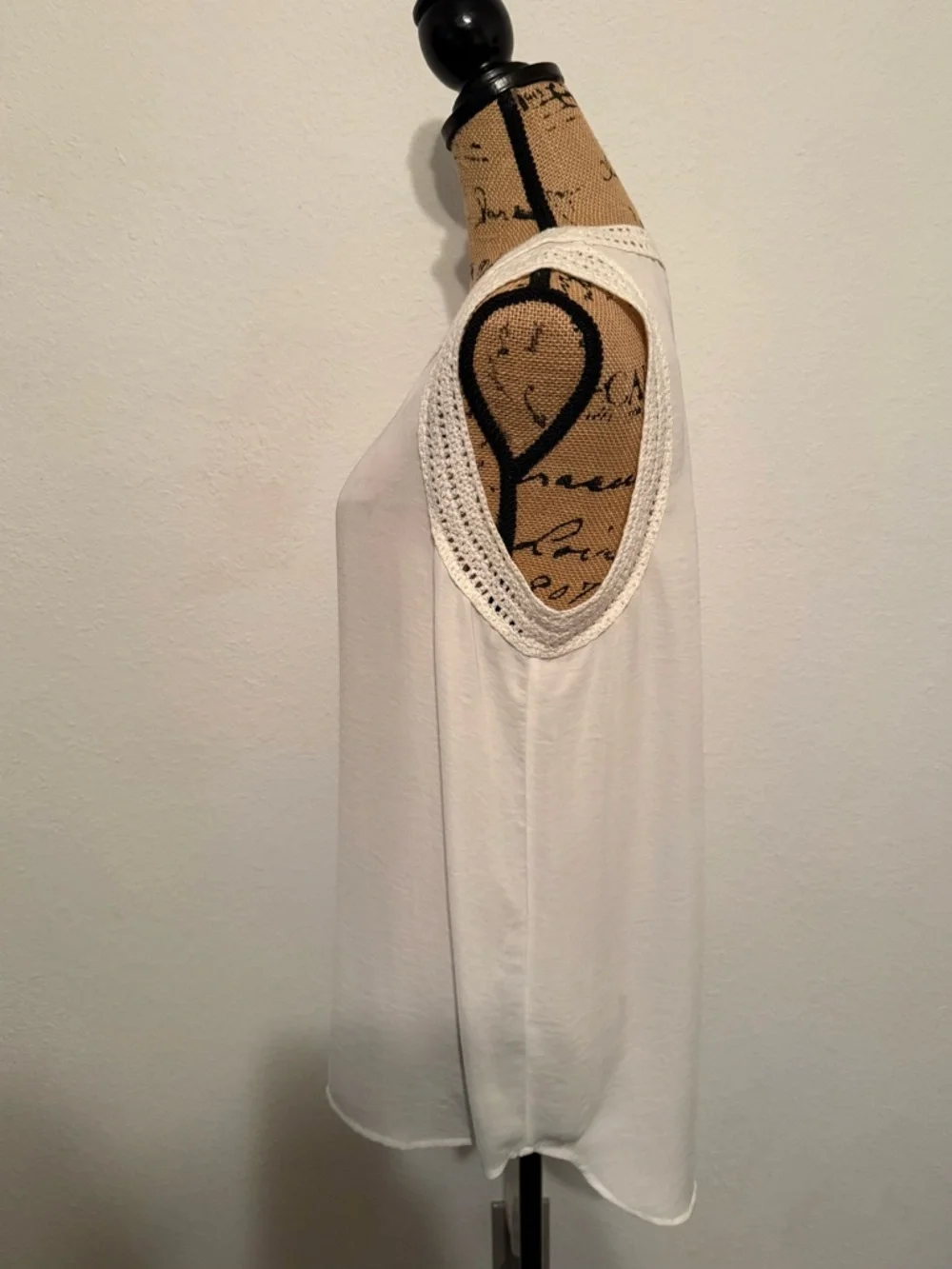 CAbi Marissa White Sheer Sleeveless top with crochet trim medium - Picture 6 of 11